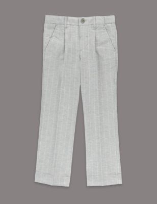 Cotton Rich Supercrease&trade; Striped Trousers with Linen &#40;1-7 Years&#41;